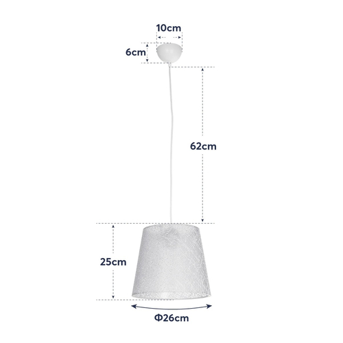 GloboStar® CONEY 203-0069 Μοντέρνο Κρεμαστό Φωτιστικό Καπέλο Μονόφωτο 1 x E27 IP20 Λευκό Ύφασμα - Μ26 x Π26 x Υ25cm