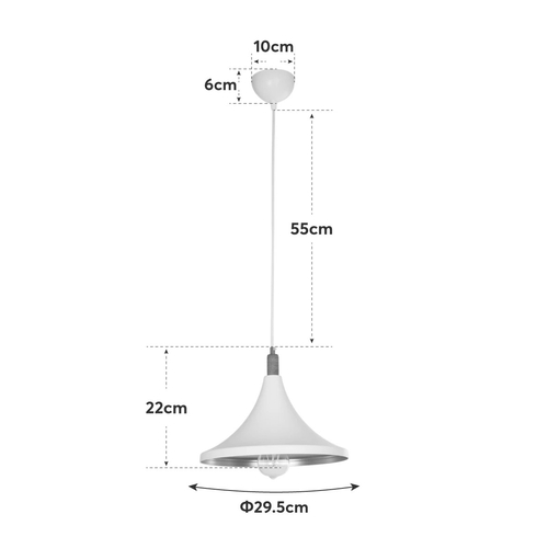GloboStar® BELFRY 203-0076 Μοντέρνο Κρεμαστό Φωτιστικό Καμπάνα Μονόφωτο 1 x E27 IP20 Λεύκο & Χρυσό Πλαστικό - Μ29.5 x Π29.5 x Υ22cm