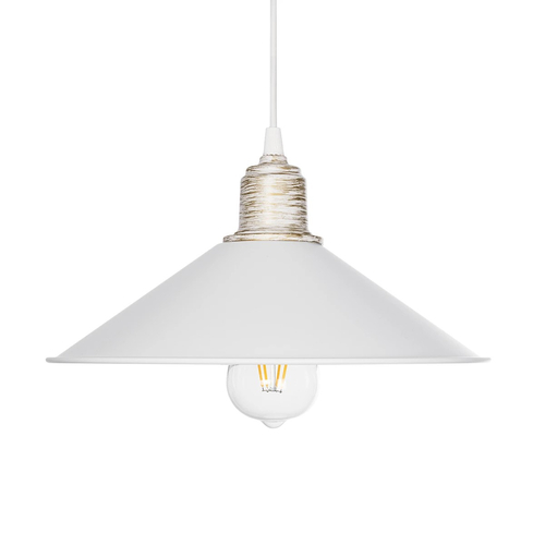 GloboStar® FERRO 203-0083 Μοντέρνο Κρεμαστό Φωτιστικό Καμπάνα Μονόφωτο 1 x E27 IP20 Λευκό & Χρυσό Πλαστικό - Μ30 x Π30 x Υ15cm