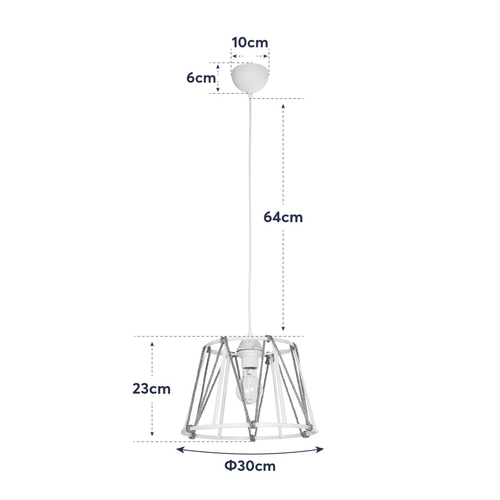 GloboStar® JUTE 203-0091 Μοντέρνο Κρεμαστό Φωτιστικό Σχοινί Μονόφωτο 1 x E27 IP20 Λευκό Πλαστικό με Μπεζ Σχοινί - Μ30 x Π30 x Υ23cm