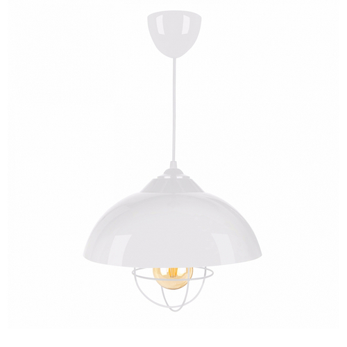 GloboStar® INDUSTRY 204-0111 Μοντέρνο Κρεμαστό Φωτιστικό Καμπάνα Μονόφωτο 1 x E27 IP20 Λευκό Μέταλλο - Μ30 x Π30 x Υ70cm