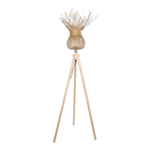 GloboStar® POPPY 01984 Boho Επιδαπέδιο Φωτιστικό Μονόφωτο 1 x E27 IP20 Μπεζ Ξύλο - Μ58 x Π58 x Υ168cm