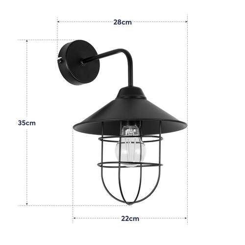 GloboStar® CAGE 203-0096 Vintage Επιτοίχιο Φωτιστικό Απλίκα Μονόφωτο 1 x E27 IP20 Μαύρο Μέταλλο - M22 x Π28 x Υ35cm