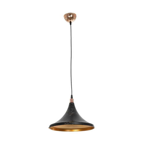 GloboStar® MARBLE 203-0099 Μοντέρνο Κρεμαστό Φωτιστικό Καμπάνα Μονόφωτο 1 x E27 IP20 Μαύρο & Χρυσό Πλαστικό - Μ30 x Π30 x Υ20cm
