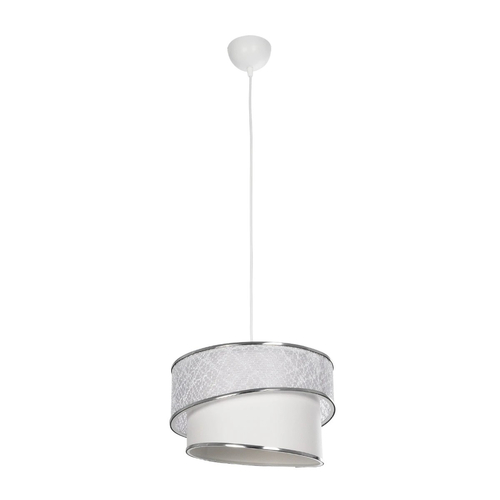 GloboStar® SONIA 203-0115 Μοντέρνο Κρεμαστό Φωτιστικό Καπέλο Μονόφωτο 1 x E27 IP20 Λευκό Ύφασμα με Ασημί Λεπτομέρεια -Μ30 x Π30 x Υ90 cm