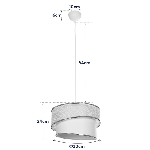 GloboStar® SONIA 203-0117 Μοντέρνο Κρεμαστό Φωτιστικό Καπέλο Μονόφωτο 1 x E27 IP20 Λευκό Ύφασμα με Χρυσή Λεπτομέρεια - Μ30 x Π30 x Υ90 cm