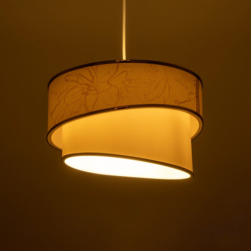 GloboStar® SONIA 203-0117 Μοντέρνο Κρεμαστό Φωτιστικό Καπέλο Μονόφωτο 1 x E27 IP20 Λευκό Ύφασμα με Χρυσή Λεπτομέρεια - Μ30 x Π30 x Υ90 cm