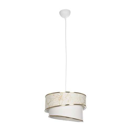GloboStar® SONIA 203-0117 Μοντέρνο Κρεμαστό Φωτιστικό Καπέλο Μονόφωτο 1 x E27 IP20 Λευκό Ύφασμα με Χρυσή Λεπτομέρεια - Μ30 x Π30 x Υ90 cm