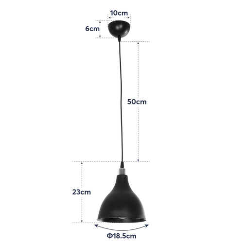 GloboStar® RADE 203-0124 Μοντέρνο Κρεμαστό Φωτιστικό Καμπάνα Μονόφωτο 1 x E27 IP20 Μαύρο με Χρυσό Πλαστικό - Μ17.5 x Π17.5 x Υ56cm