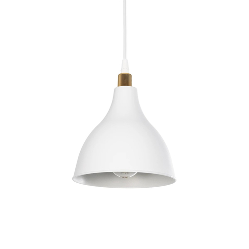 GloboStar® RADE 203-0125 Μοντέρνο Κρεμαστό Φωτιστικό Καμπάνα Μονόφωτο 1 x E27 IP20 Λευκό με Χρυσό Πλαστικό - Μ17.5 x Π17.5 x Υ56cm