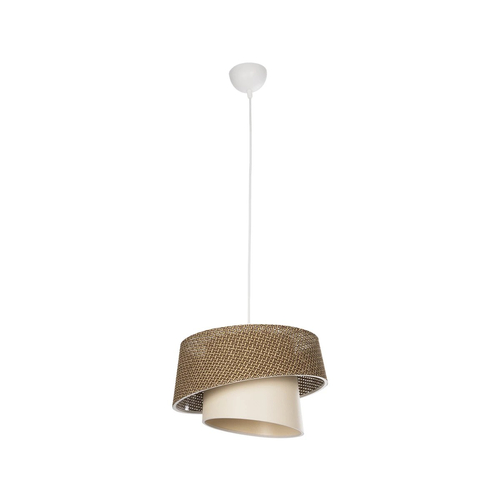 GloboStar® ALINA 203-0129 Μοντέρνο Κρεμαστό Φωτιστικό Καπέλο Μονόφωτο 1 x E27 IP20 Καφέ & Μπεζ Ύφασμα - Μ30 x Π30 x Υ93cm