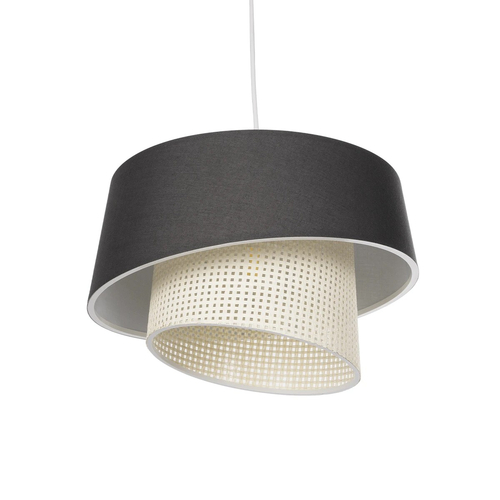 GloboStar® ALINA 203-0131 Μοντέρνο Κρεμαστό Φωτιστικό Καπέλο Μονόφωτο 1 x E27 IP20 Μαύρο & Λευκό Ύφασμα - Μ30 x Π30 x Υ93cm