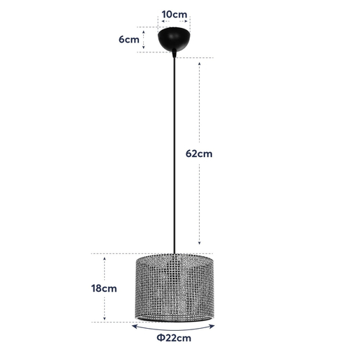GloboStar® CLAIRIE 203-0133 Μοντέρνο Κρεμαστό Φωτιστικό Καπέλο Μονόφωτο 1 x E27 IP20 Γκρι Ύφασμα - Μ22 x Π22 x Υ93cm