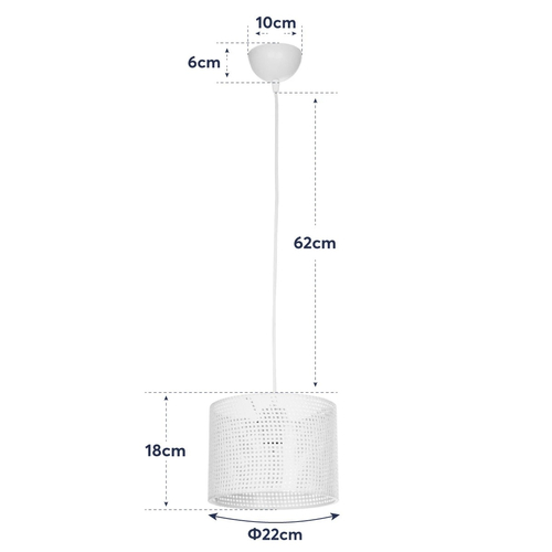 GloboStar® CLAIRIE 203-0134 Μοντέρνο Κρεμαστό Φωτιστικό Καπέλο Μονόφωτο 1 x E27 IP20 Λευκό Ύφασμα - Μ22 x Π22 x Υ93cm