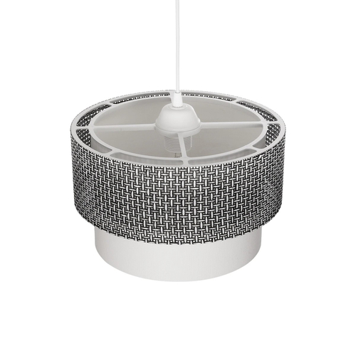GloboStar® SISSIE 203-0139 Μοντέρνο Κρεμαστό Φωτιστικό Καπέλο Μονόφωτο 1 x E27 IP20 Μαύρο & Λευκό Ύφασμα - Μ30 x Π30 x Υ93cm