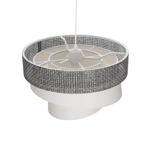GloboStar® SIERA 203-0170 Μοντέρνο Κρεμαστό Φωτιστικό Καπέλο Μονόφωτο 1 x E27 IP20 Γκρι & Λευκό Ύφασμα - Μ38 x Π38 x Υ95cm
