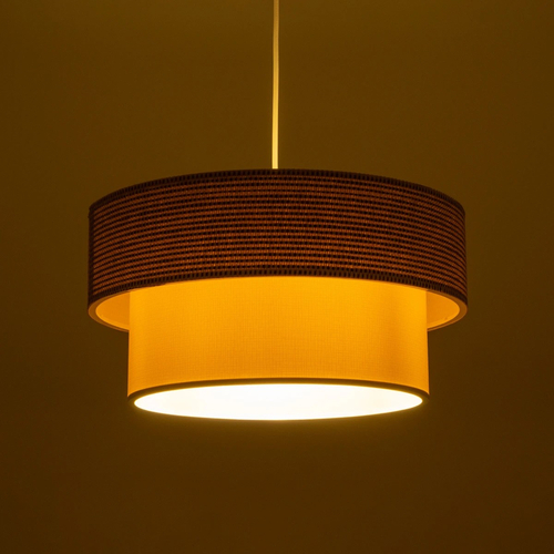 GloboStar® LIVI 203-0174 Μοντέρνο Κρεμαστό Φωτιστικό Καπέλο Μονόφωτο 1 x E27 IP20 Καφέ & Λευκό Ύφασμα - Μ38 x Π38 x Υ95cm
