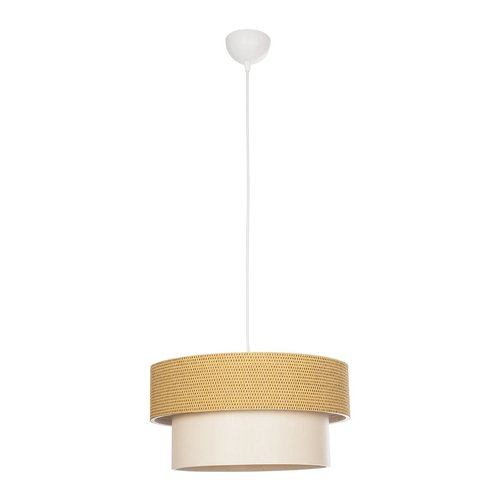 GloboStar® LIVI 203-0174 Μοντέρνο Κρεμαστό Φωτιστικό Καπέλο Μονόφωτο 1 x E27 IP20 Καφέ & Λευκό Ύφασμα - Μ38 x Π38 x Υ95cm