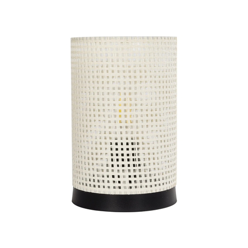 GloboStar® CYLINDER 203-0184 Μοντέρνο Επιτραπέζιο Φωτιστικό Μονόφωτο 1 x E27 IP20 Μαύρη Βάση με Λευκό Διάτρητο Υφασμα - Μ14 x Π14 x Υ21cm