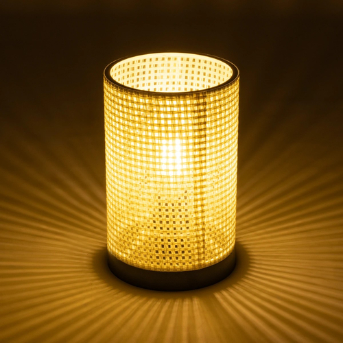 GloboStar® CYLINDER 203-0184 Μοντέρνο Επιτραπέζιο Φωτιστικό Μονόφωτο 1 x E27 IP20 Μαύρη Βάση με Λευκό Διάτρητο Υφασμα - Μ14 x Π14 x Υ21cm