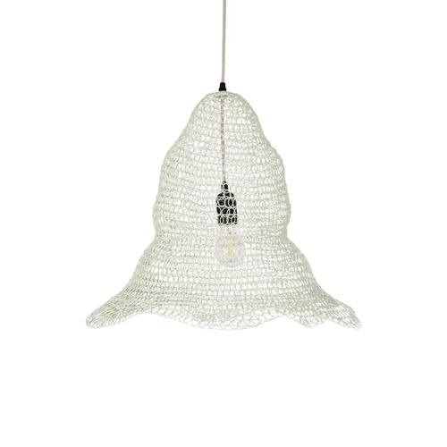 GloboStar® KENTUCKY 01889 Vintage Κρεμαστό Φωτιστικό Πλέγμα Μονόφωτο 1 x E27 IP20 Λευκό Μέταλλο - Μ50 x Π50 x Υ48cm