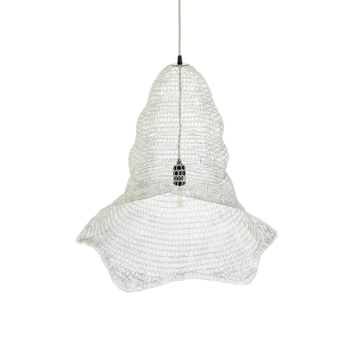 GloboStar® KENTUCKY 01892 Vintage Κρεμαστό Φωτιστικό Πλέγμα Μονόφωτο 1 x E27 IP20 Λευκό Μέταλλο - Μ60 x Π60 x Υ52cm