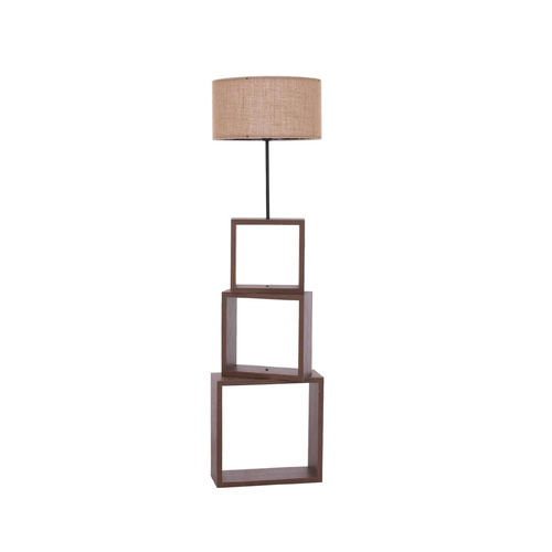 GloboStar® LUMO 201-0073 Μοντέρνο Επιδαπέδιο Φωτιστικό Μονόφωτο 1 x E27 IP20 Καρυδί Ξύλο με Μπεζ Ύφασμα - Μ37 x Π37 x Υ155cm