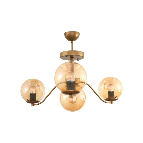 GloboStar® SUNRAY 201-0110 Vintage Κρεμαστό Φωτιστικό Μπάλα Πολύφωτο 4 x E27 IP20 Χρυσό Μέταλλο με Μελί Γυαλί - Μ55 x Π55 x Υ48cm