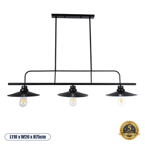 GloboStar® REGAL 01009 Vintage Φωτιστικό Οροφής Ράγα Τρίφωτο 3 x E27 IP20 Μαύρο Μέταλλο - Μ110 x Π26 x Υ75cm GloboStar® REGAL 01009 Vintage Φωτιστικό Οροφής Ράγα Τρίφωτο 3 x E27 IP20 Μαύρο Μέταλλο - Μ110 x Π26 x Υ75cm