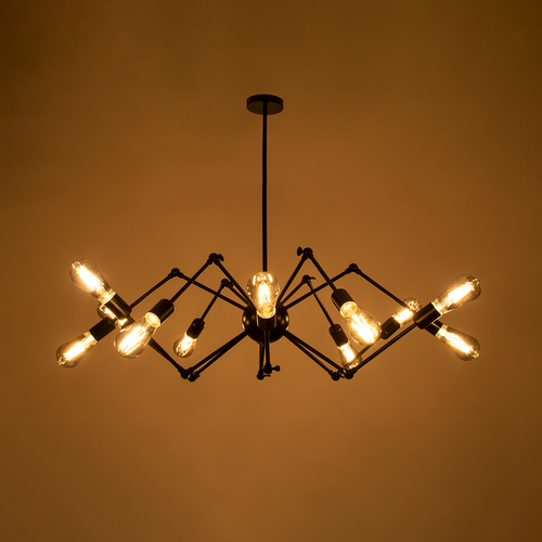 GloboStar® SPIDER 01012 Vintage Φωτιστικό Οροφής Πλέγμα Πολύφωτο 12 x E27 IP20 Μαύρο Μέταλλο - Μ100 x Π100 x Υ40cm