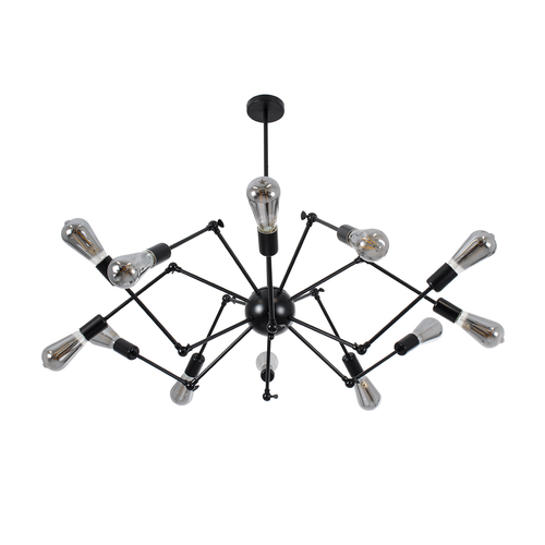 GloboStar® SPIDER 01012 Vintage Φωτιστικό Οροφής Πλέγμα Πολύφωτο 12 x E27 IP20 Μαύρο Μέταλλο - Μ100 x Π100 x Υ40cm