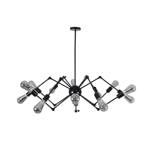 GloboStar® SPIDER 01012 Vintage Φωτιστικό Οροφής Πλέγμα Πολύφωτο 12 x E27 IP20 Μαύρο Μέταλλο - Μ100 x Π100 x Υ40cm