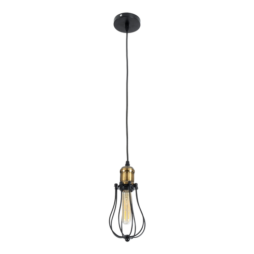 GloboStar® CAMBER 01016 Vintage Κρεμαστό Φωτιστικό Πλέγμα Μονόφωτο 1 x E27 IP20 Μαύρο & Χρυσό Μέταλλο - Μ12 x Π12 x Υ18cm