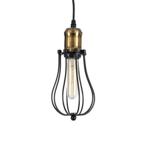 GloboStar® CAMBER 01016 Vintage Κρεμαστό Φωτιστικό Πλέγμα Μονόφωτο 1 x E27 IP20 Μαύρο & Χρυσό Μέταλλο - Μ12 x Π12 x Υ18cm