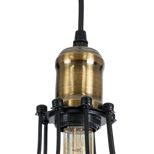 GloboStar® CAMBER 01016 Vintage Κρεμαστό Φωτιστικό Πλέγμα Μονόφωτο 1 x E27 IP20 Μαύρο & Χρυσό Μέταλλο - Μ12 x Π12 x Υ18cm