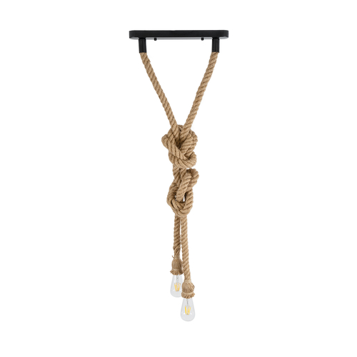 GloboStar® ROPE 01019 Vintage Κρεμαστό Φωτιστικό Ανάρτηση Δίφωτο 2 x E27 IP20 Μπεζ Σχοινί - Μ38 x Π35.5 x Υ200cm