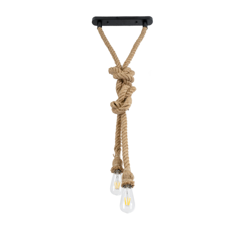 GloboStar® ROPE 01019 Vintage Κρεμαστό Φωτιστικό Ανάρτηση Δίφωτο 2 x E27 IP20 Μπεζ Σχοινί - Μ38 x Π35.5 x Υ200cm
