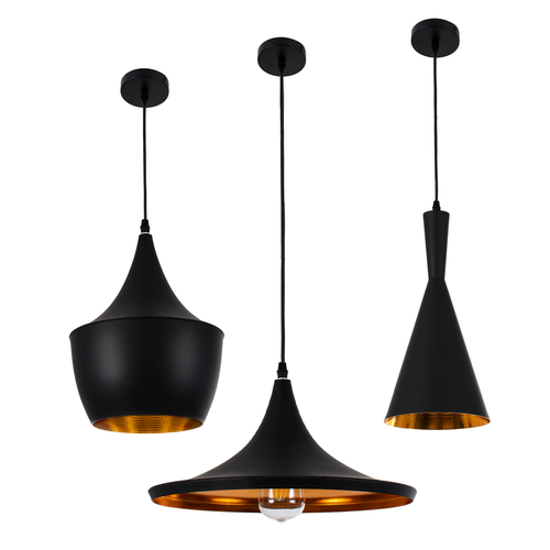GloboStar® SHANGHAI 01025 Μοντέρνο Κρεμαστό Φωτιστικό Καμπάνα Σετ Τρίφωτο 3 x E27 IP20 Μαύρο & Χρυσό Μέταλλο - Μ79.5 x Π79.5 x Υ38cm