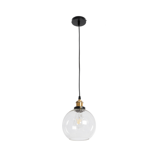 GloboStar® WICKHAM 01170 Vintage Κρεμαστό Φωτιστικό Μπάλα Μονόφωτο 1 x E27 IP20 Διάφανο Γυαλί με Μαύρο & Χρυσό Μέταλλο - Μ20 x Π20 x Y25cm