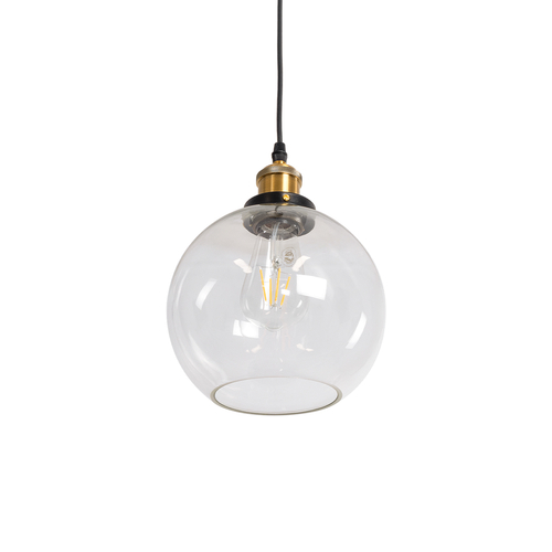 GloboStar® WICKHAM 01170 Vintage Κρεμαστό Φωτιστικό Μπάλα Μονόφωτο 1 x E27 IP20 Διάφανο Γυαλί με Μαύρο & Χρυσό Μέταλλο - Μ20 x Π20 x Y25cm