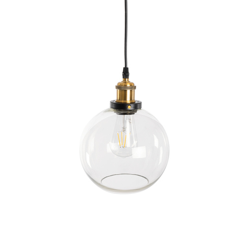 GloboStar® WICKHAM 01170 Vintage Κρεμαστό Φωτιστικό Μπάλα Μονόφωτο 1 x E27 IP20 Διάφανο Γυαλί με Μαύρο & Χρυσό Μέταλλο - Μ20 x Π20 x Y25cm