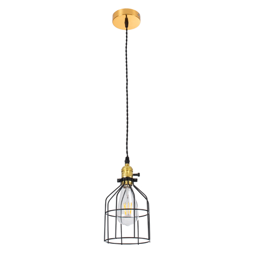 GloboStar® GALOT 01179 Vintage Κρεμαστό Φωτιστικό Πλέγμα Μονόφωτο 1 x E27 IP20 Μαύρο & Χρυσό Μέταλλο - Μ13.5 x Π13.5 x Y16cm