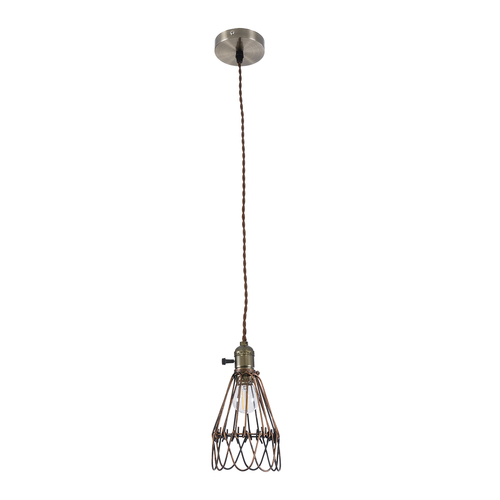 GloboStar® FLOWERON 01180 Vintage Κρεμαστό Φωτιστικό Πλέγμα Μονόφωτο 1 x E27 IP20 Χάλκινο & Μπρούτζινο Μέταλλο - Μ10 x Π10 x Y20cm