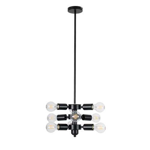 GloboStar® DELIR 01035 Μοντέρνο Φωτιστικό Οροφής Πλέγμα Πολύφωτο 9 x E27 IP20 Μαύρο Μέταλλο - Μ24 x Π24 x Υ23cm