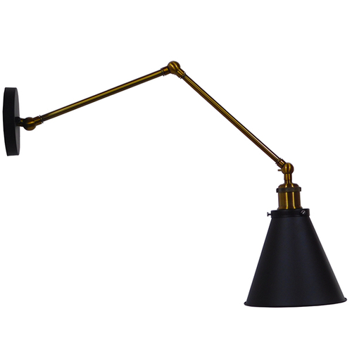 GloboStar® CRUCE 01037 Vintage Επιτοίχιο Φωτιστικό Απλίκα Μονόφωτο 1 x E27 IP20 Μαύρο & Χρυσό Μέταλλο - Μ19 x Π63 x Υ77cm