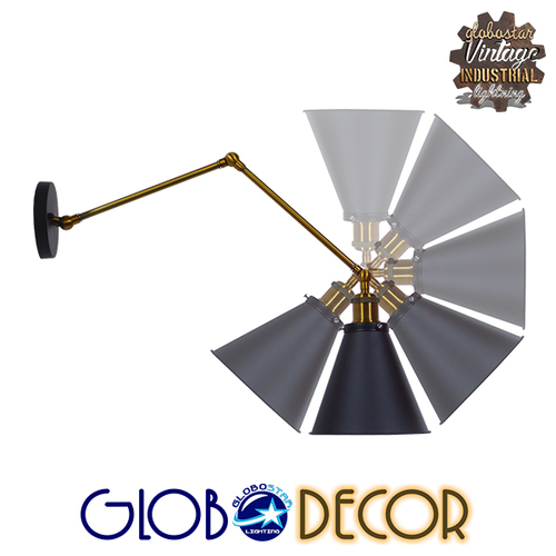 GloboStar® CRUCE 01037 Vintage Επιτοίχιο Φωτιστικό Απλίκα Μονόφωτο 1 x E27 IP20 Μαύρο & Χρυσό Μέταλλο - Μ19 x Π63 x Υ77cm