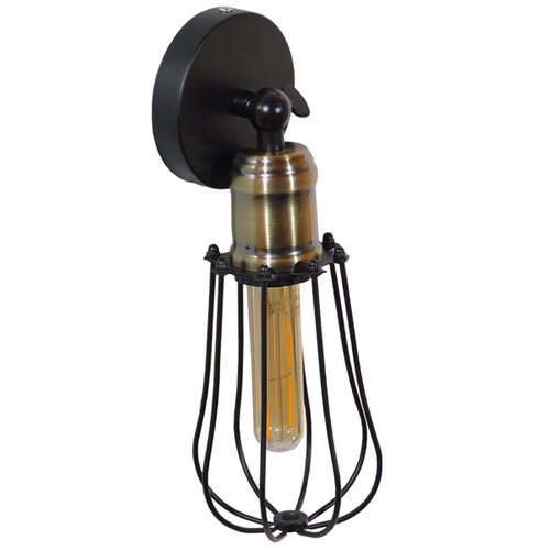 GloboStar® CATEL 01056 Vintage Επιτοίχιο Φωτιστικό Απλίκα Μονόφωτο 1 x E27 IP20 Μαύρο & Μπρούτζινο Μέταλλο - Μ12 x Π15 x Υ32cm