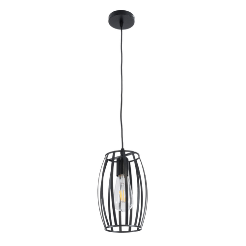 GloboStar® ZEBRA 01062 Vintage Κρεμαστό Φωτιστικό Πλέγμα Μονόφωτο 1 x E27 IP20 Μαύρο Μέταλλο - Μ15 x Π15 x Y24cm