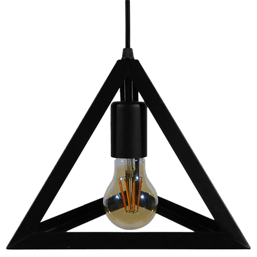 GloboStar® TRIANGLE 01063 Μοντέρνο Κρεμαστό Φωτιστικό Ανάρτηση Μονόφωτο 1 x E27 IP20 Μαύρο Μέταλλο - Μ25 x Π25 x Y21cm