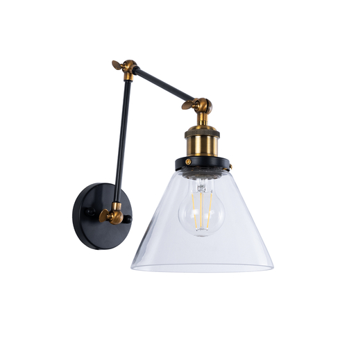 GloboStar® OLIVIA 01068 Vintage Επιτοίχιο Φωτιστικό Απλίκα Μονόφωτο 1 x E27 IP20 Μαύρο & Χρυσό Μέταλλο με Διάφανο Γυαλί - Μ18 x Π40 x Υ43cm